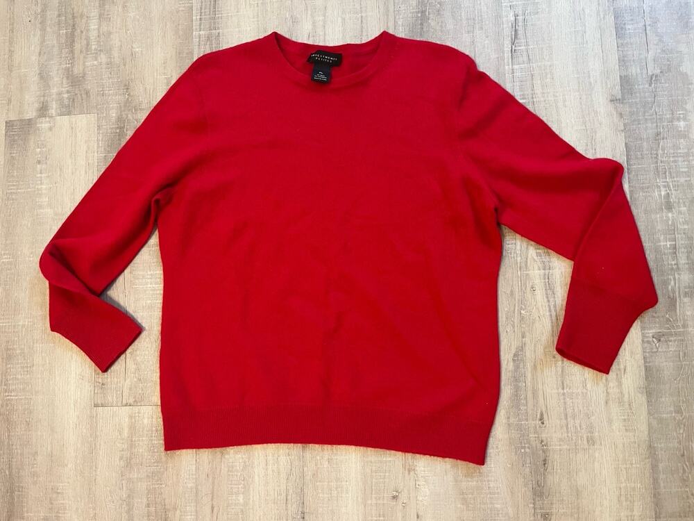 Investments Sweater Cashmere Wool Red Soft Petite Minimalist Staple Quiet Lux L